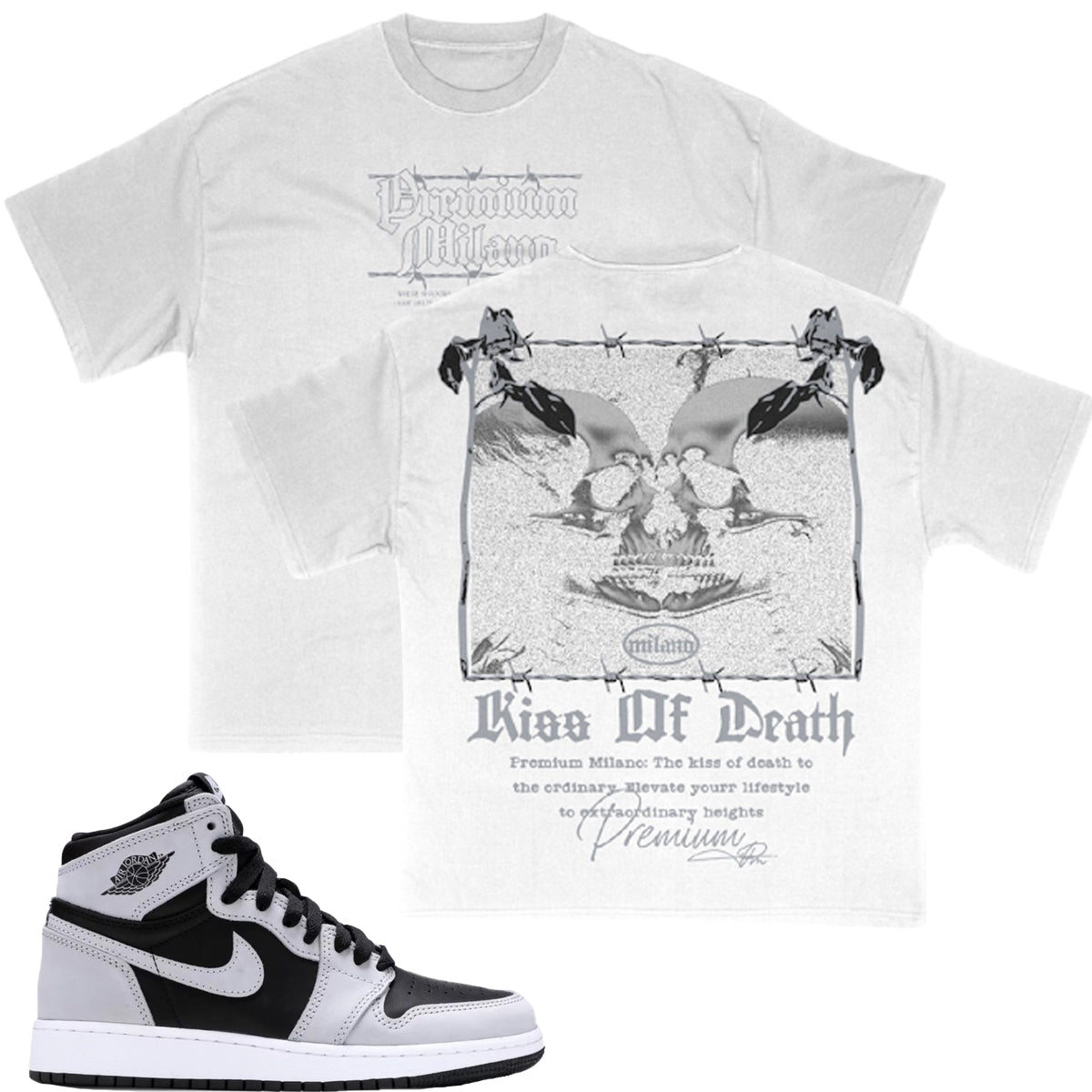 Premium Milano Mens Kiss Of Death Crew Neck T-Shirt S25331-22 White