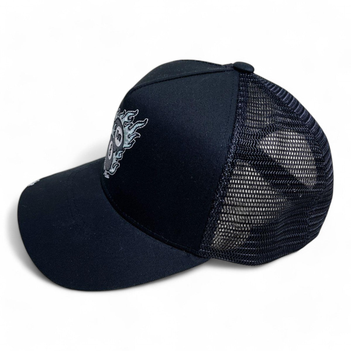 Premium Milano Mens 8Ball 5-Panel Trucker Hat M8101 Black/White/Silver