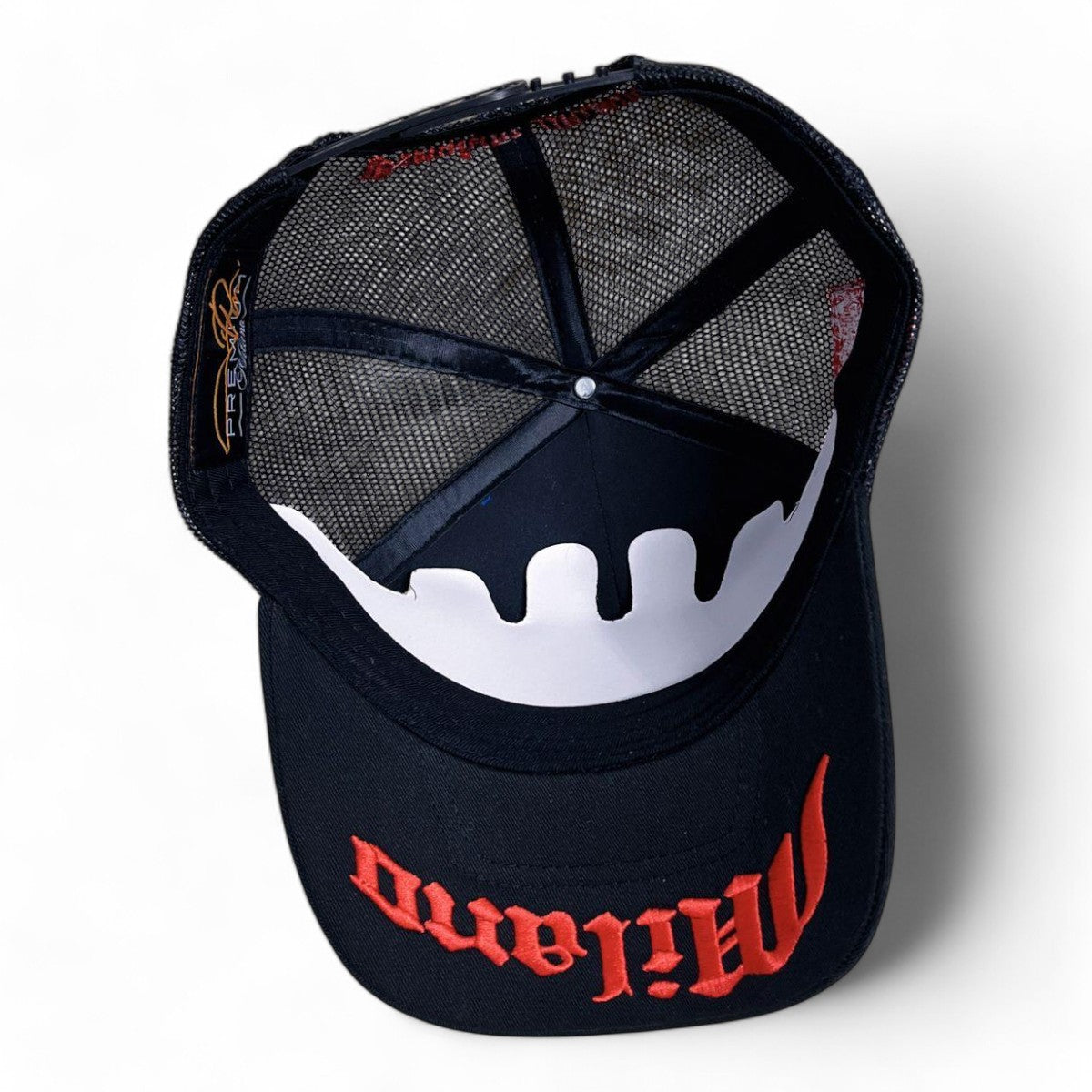 Premium Milano Mens Dice 5-Panel Trucker Hat MDICE103 Black/Red/Gold