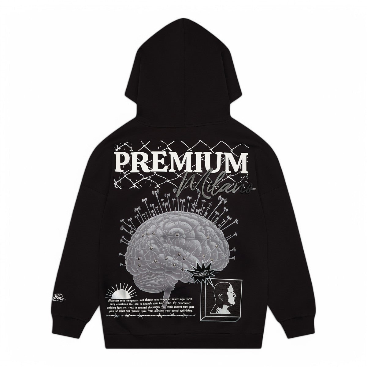 Premium Milano Mens Premium Brain Design Hoodie RHK4423 Black