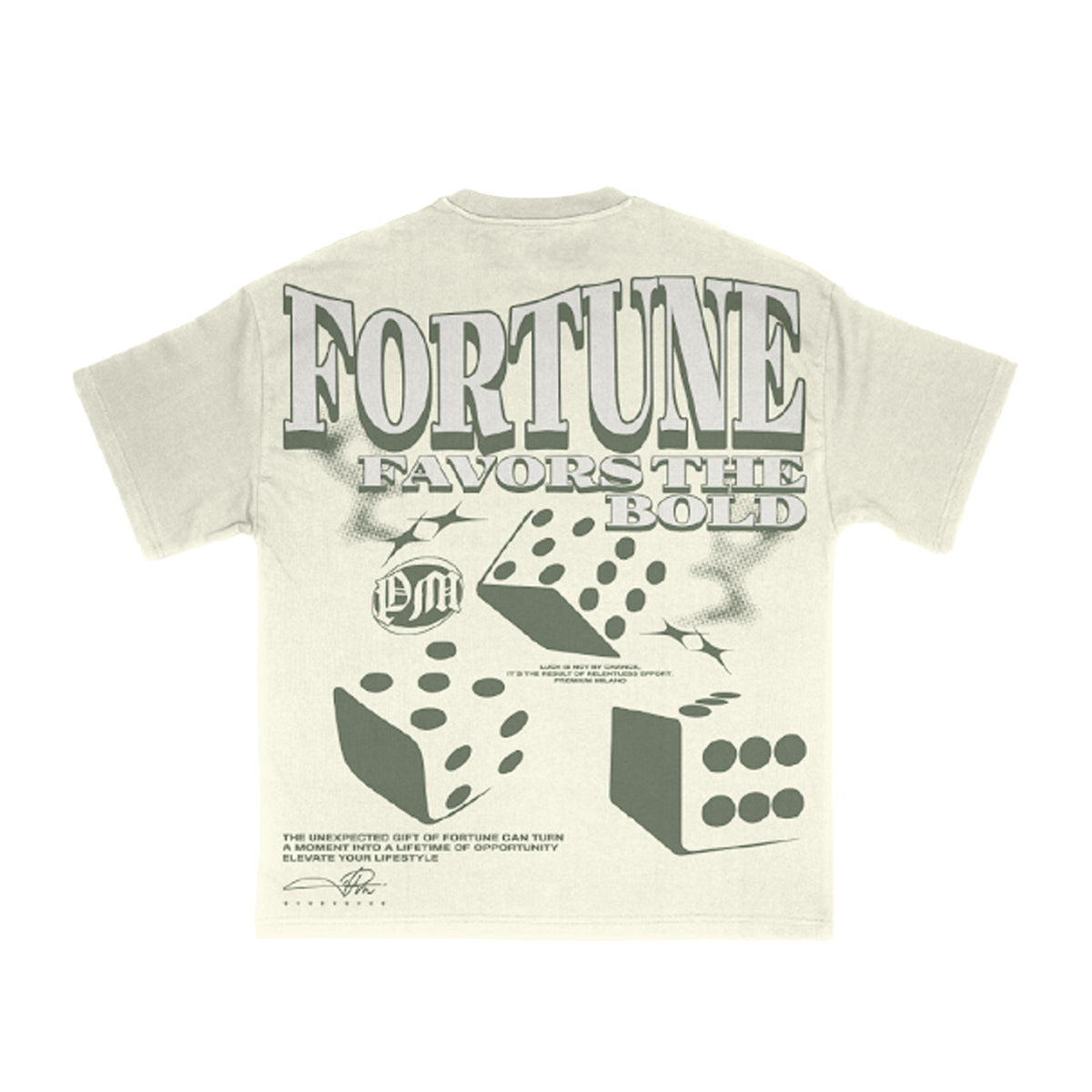 Premium Milano Mens Fortune Favors The Bold Crew Neck T-Shirt S25331-04 Cream