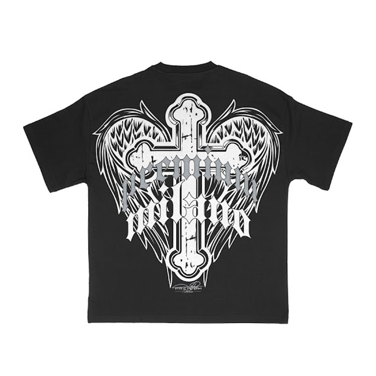 Premium Milano Mens Cross Wings Crew Neck T-Shirt S25331-06 Black