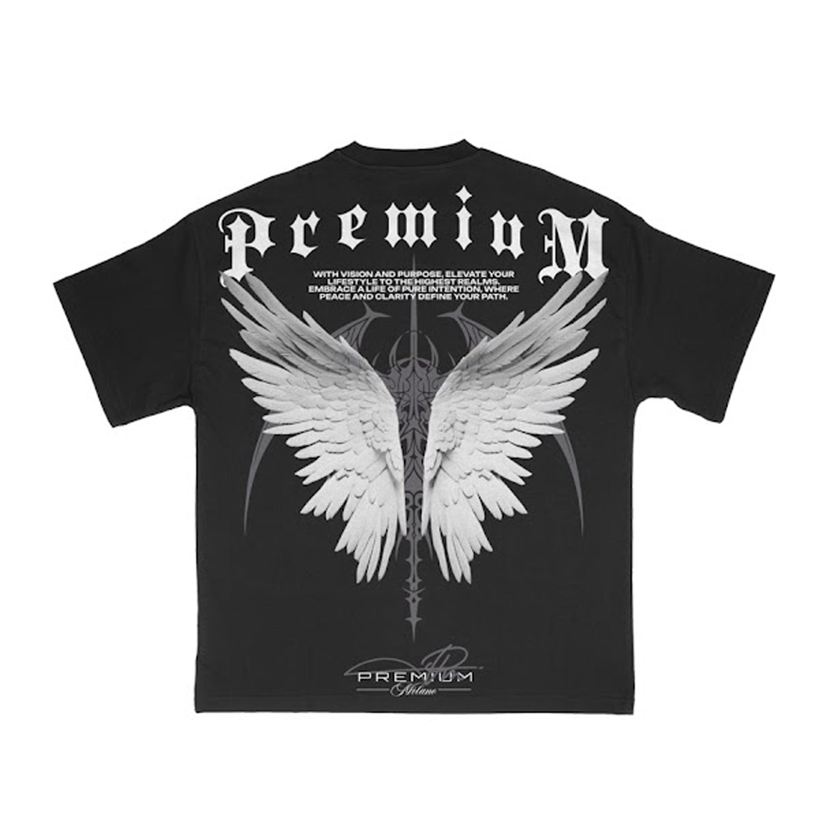 Premium Milano Mens Wings Of Vision Crew Neck T-Shirt S25331-09 Black