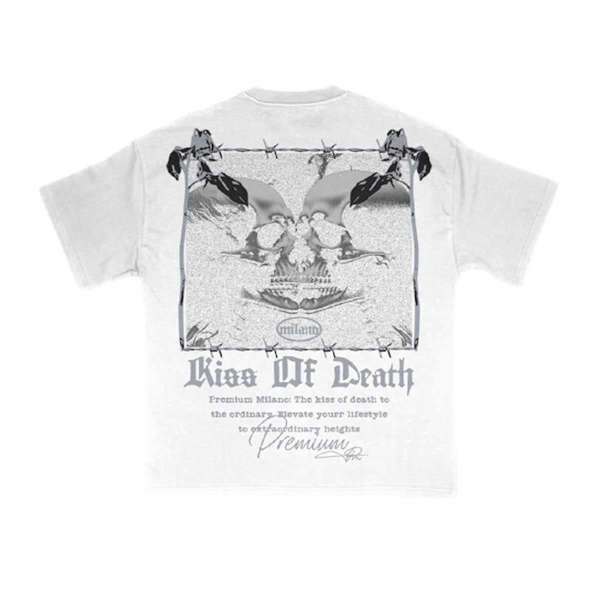 Premium Milano Mens Kiss Of Death Crew Neck T-Shirt S25331-22 White