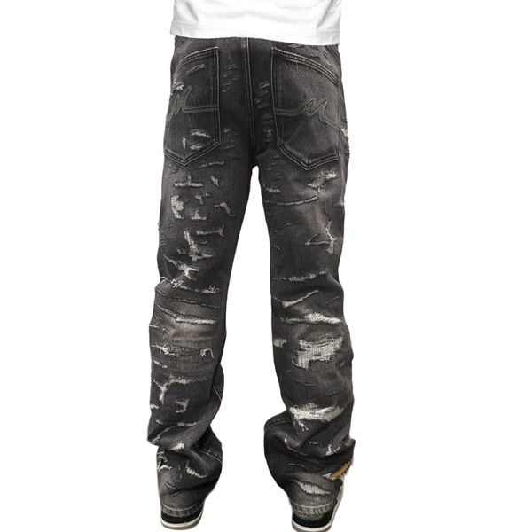 Premium Milano Mens Rugged Distressed Loose Fit Jeans PM202F25-100 Black