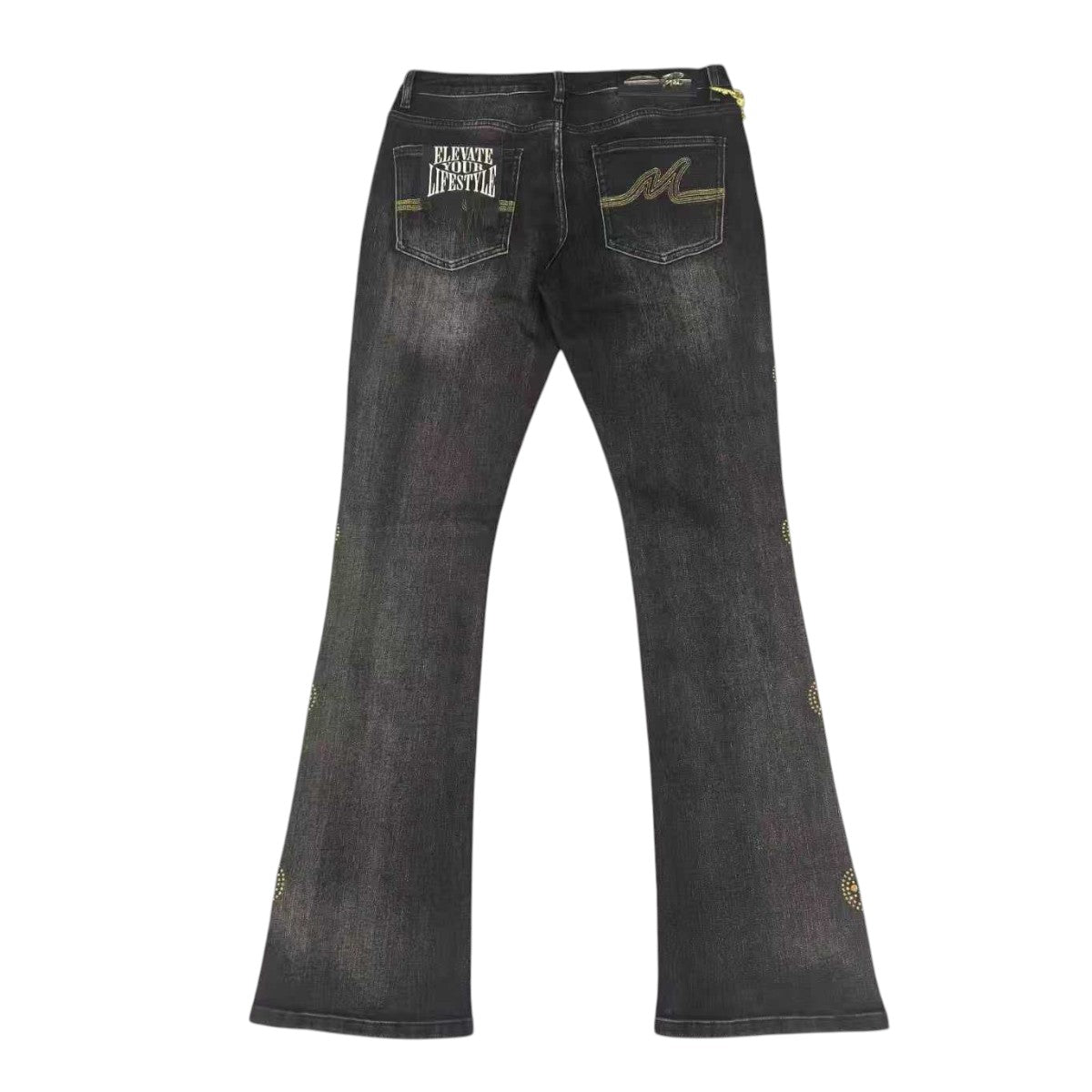 Premium Milano Mens Crystal Clover Stacked Jeans PMJ30F25-100 Black Washed