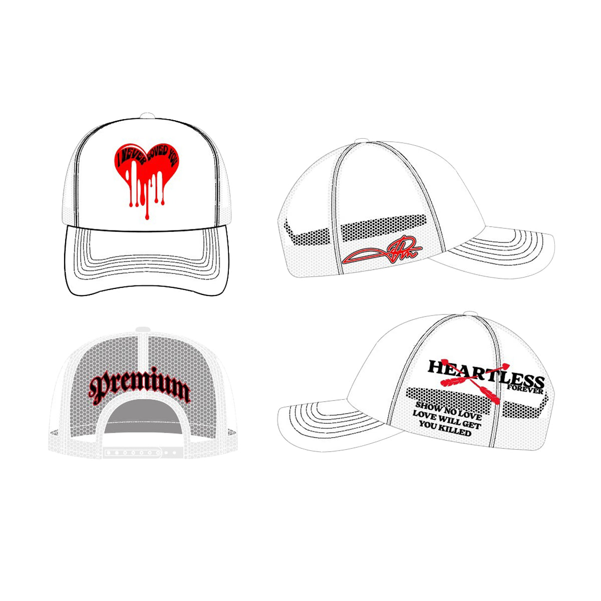 Premium Milano Unisex Never Loved You Trucker Hat 2619 White/Red/Black