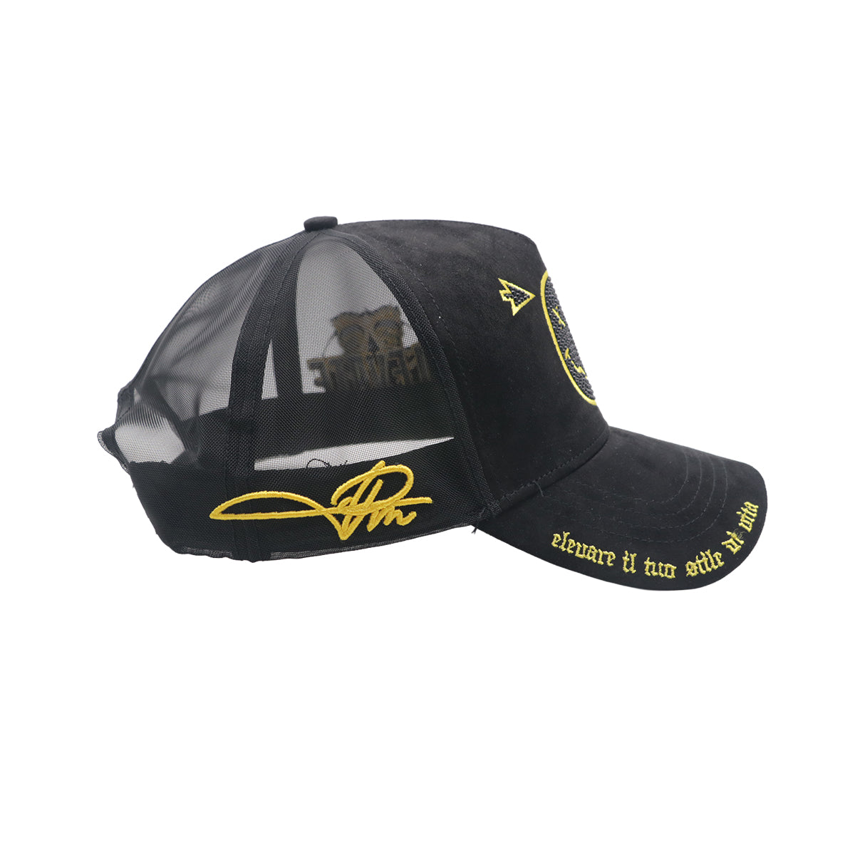 Premium Milano Unisex Happy Face Trucker Hat 2620 Black/Gold