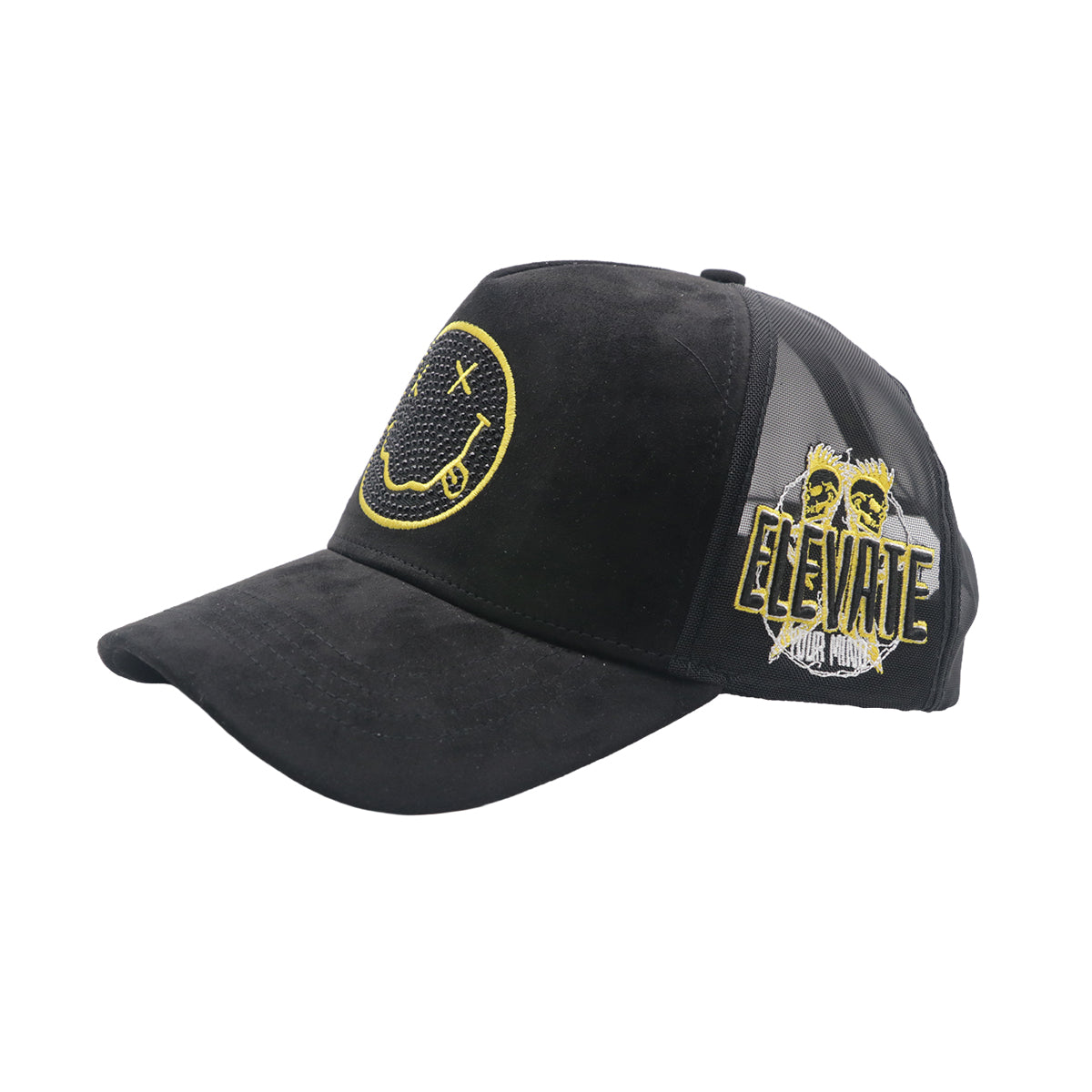 Premium Milano Unisex Happy Face Trucker Hat 2620 Black/Gold