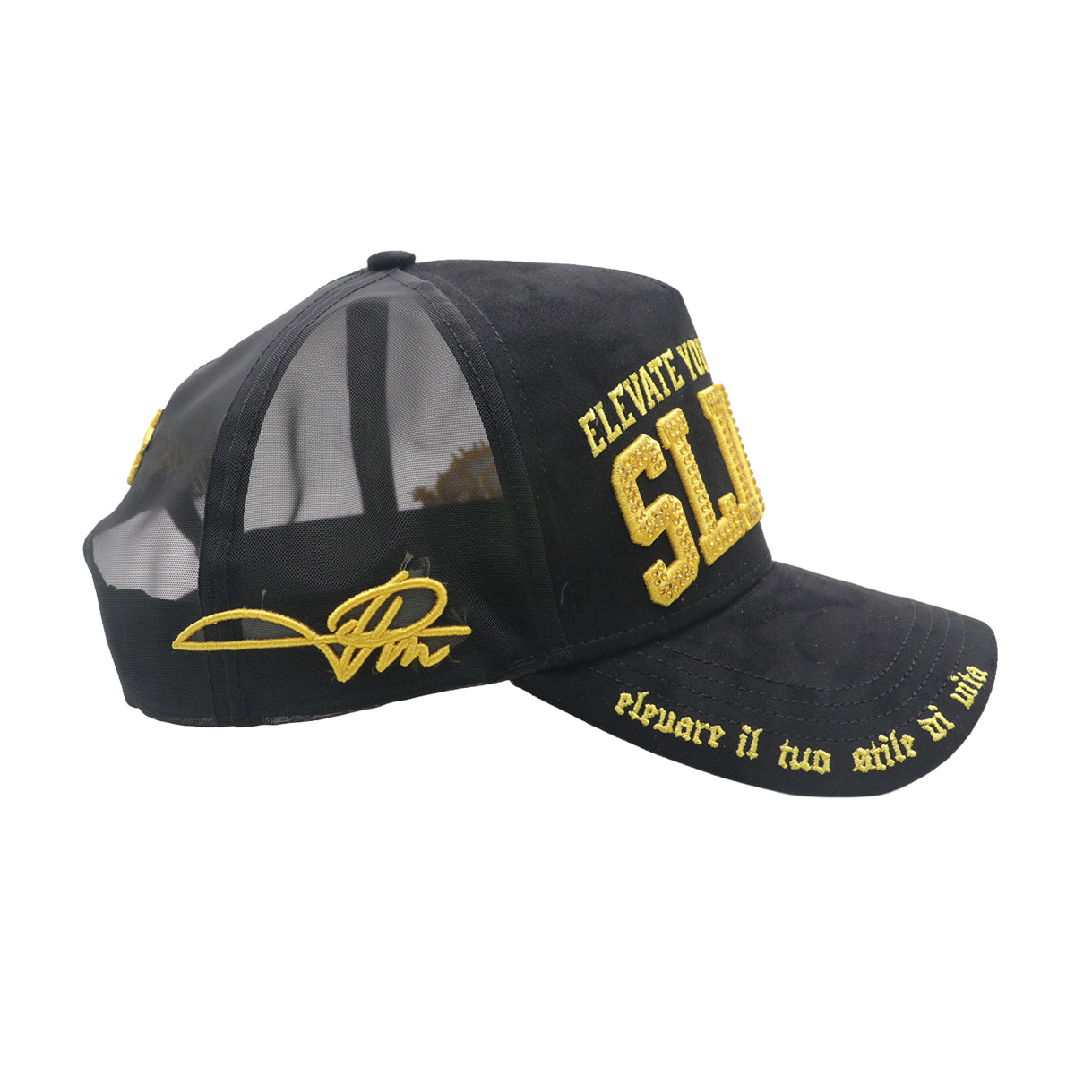 Premium Milano Unisex Slizzy Trucker Hat 2625 Black/Gold