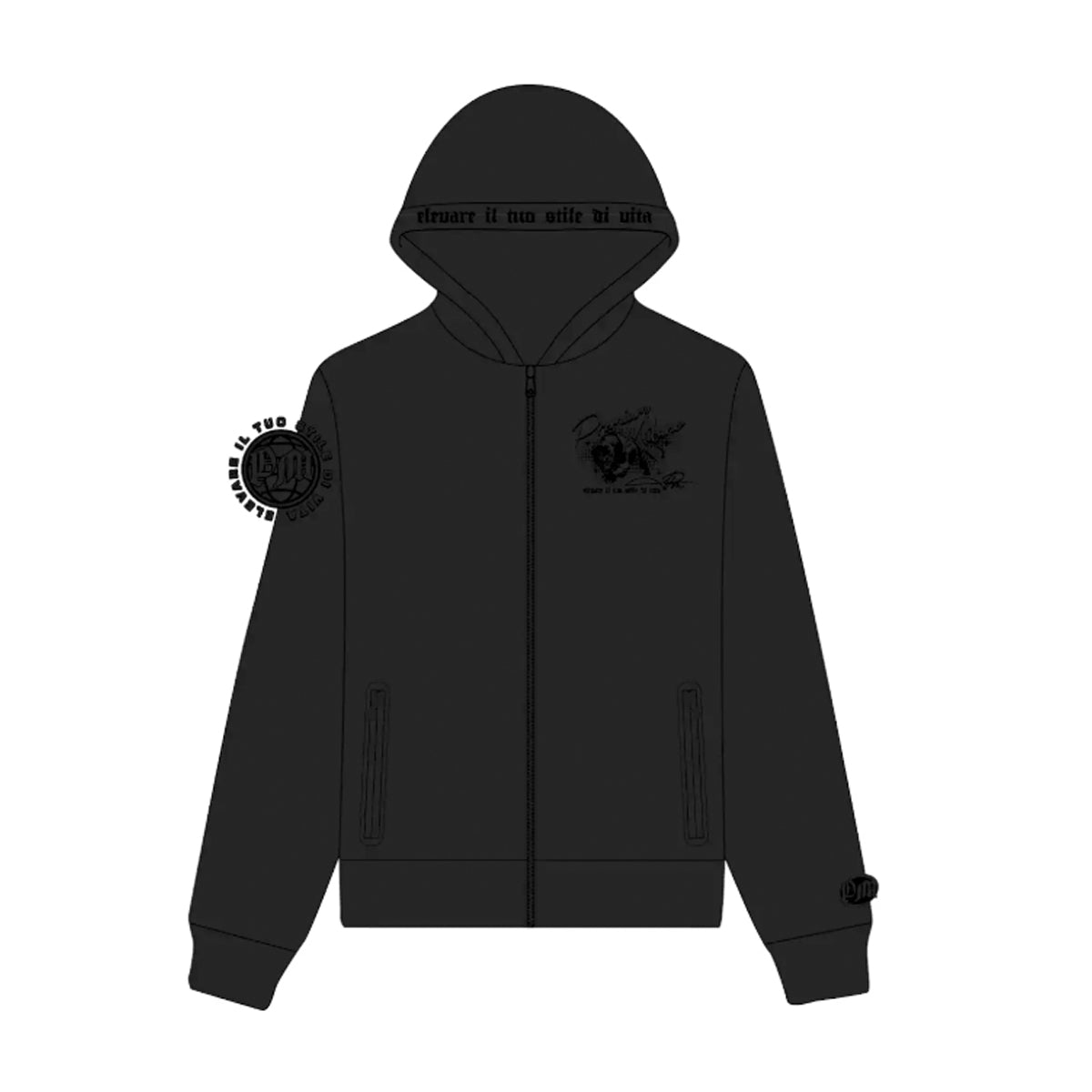 Premium Milano Mens Tonal Panther Zip Hoodie BPZ63-818-BK Black