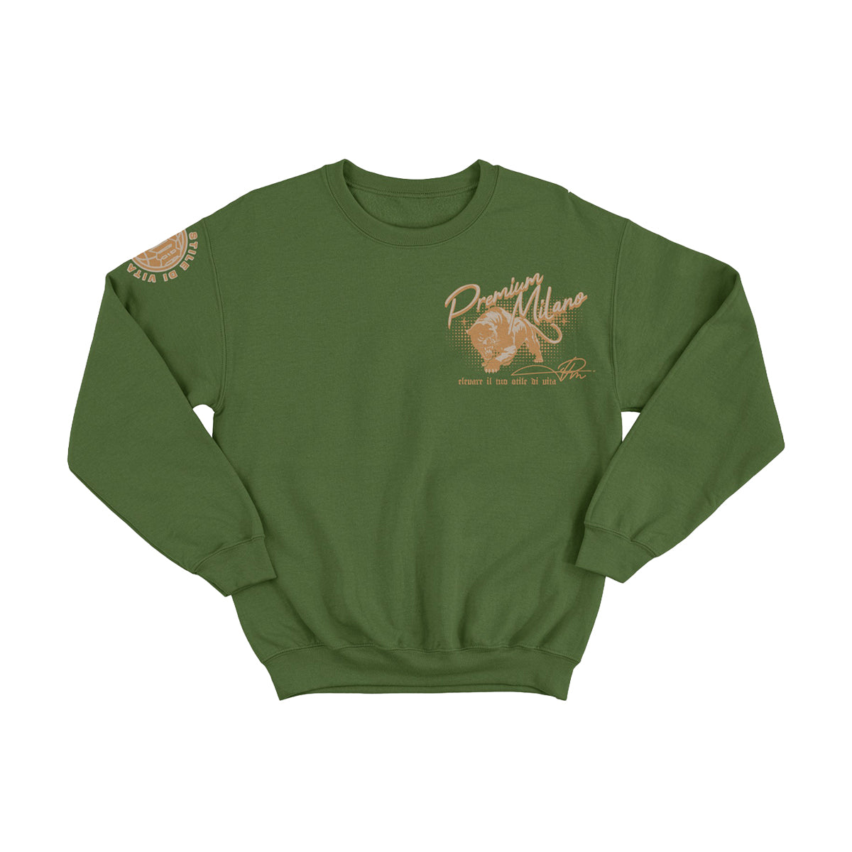 Premium Milano Mens Panthera Crew Neck Sweatshirt CSW1125-05 Green