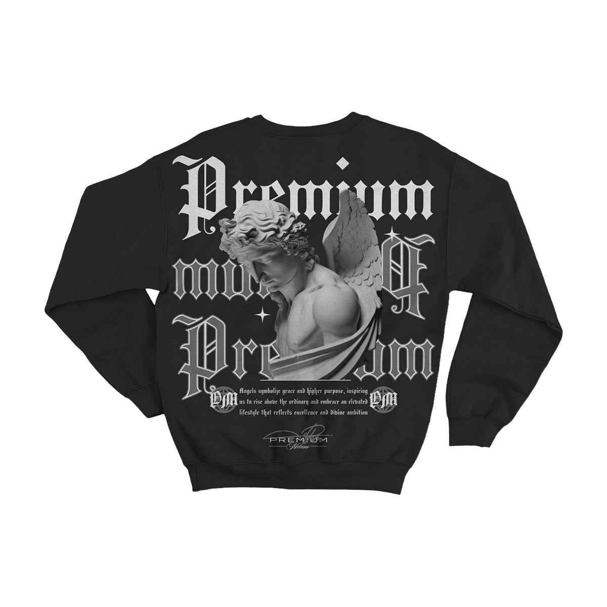 Premium Milano Mens Guardian Angel Crew Neck Sweatshirt CSW1125-20 Black