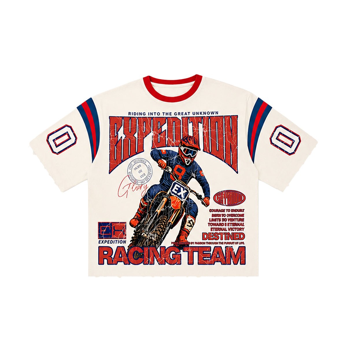 Expedition Mens Ride Or Die Oversized Crew Neck T-Shirt EXCTS26213 White