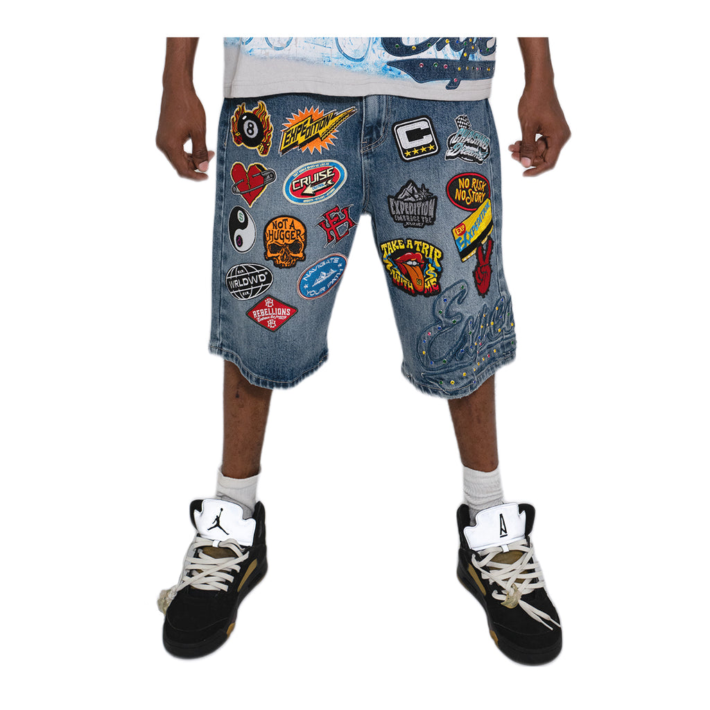 Expedition Mens Take A Trip With Me Denim Shorts EXDSS26221 Marble Wash
