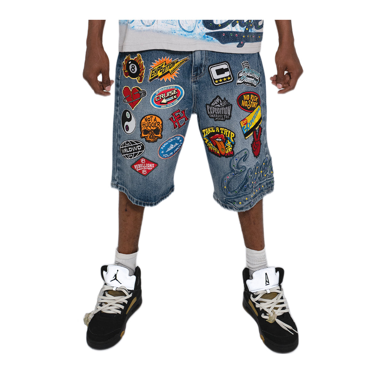 Expedition Mens Take A Trip With Me Denim Shorts EXDSS26221 Marble Wash
