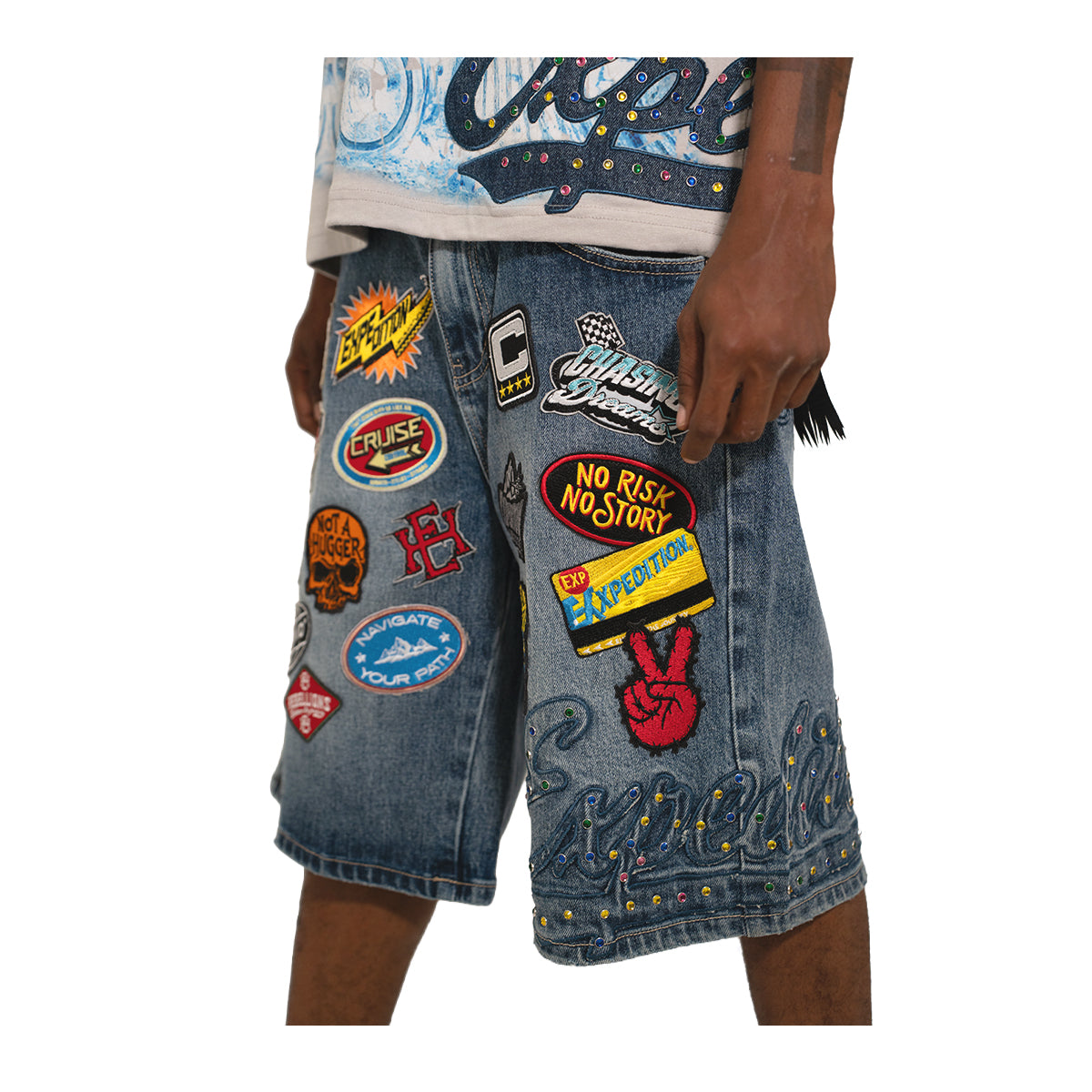 Expedition Mens Take A Trip With Me Denim Shorts EXDSS26221 Marble Wash