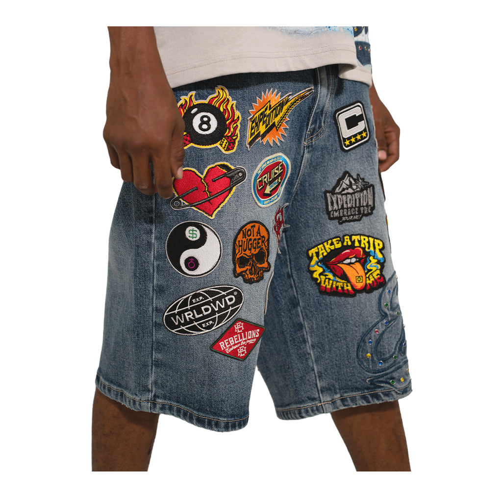 Expedition Mens Take A Trip With Me Denim Shorts EXDSS26221 Marble Wash