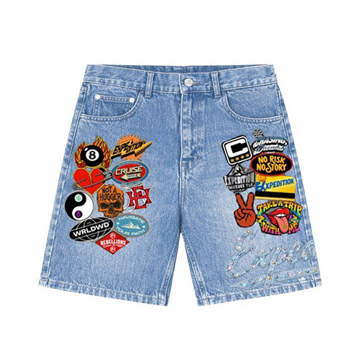 Expedition Mens Take A Trip With Me Denim Shorts EXDSS26221 Marble Wash