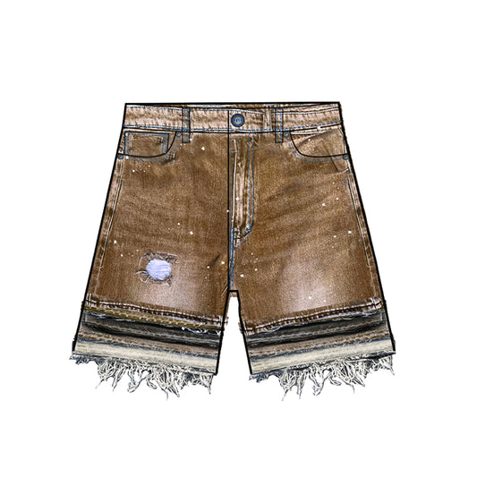 Expedition Mens Frayed Layered Workwear Denim Shorts EXDSS26222 Brown Denim