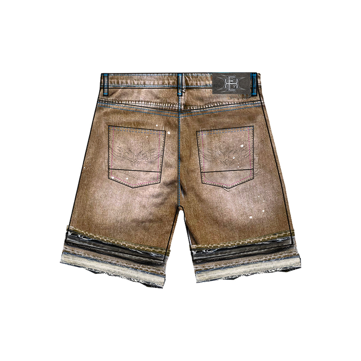 Expedition Mens Frayed Layered Workwear Denim Shorts EXDSS26222 Brown Denim