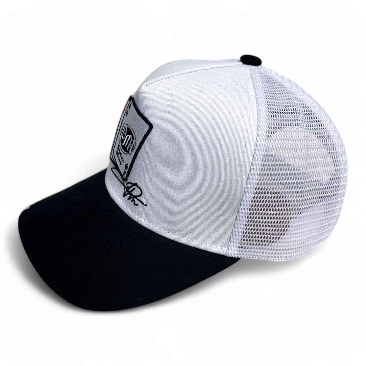 Premium Milano Mens Aces 5-Panel Trucker Hat MACE102 White/Black/Red