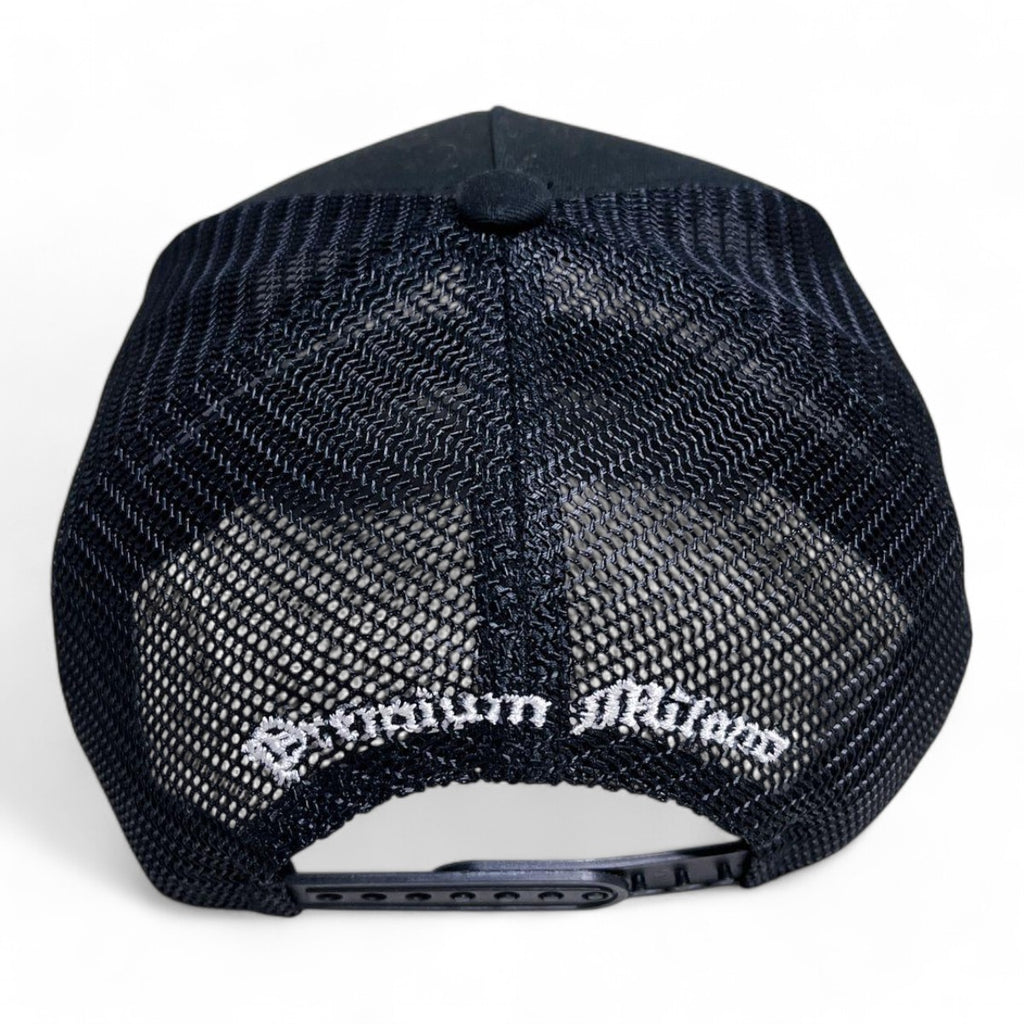 Premium Milano Mens M101 5-Panel Trucker Hat MPM104 Black/White