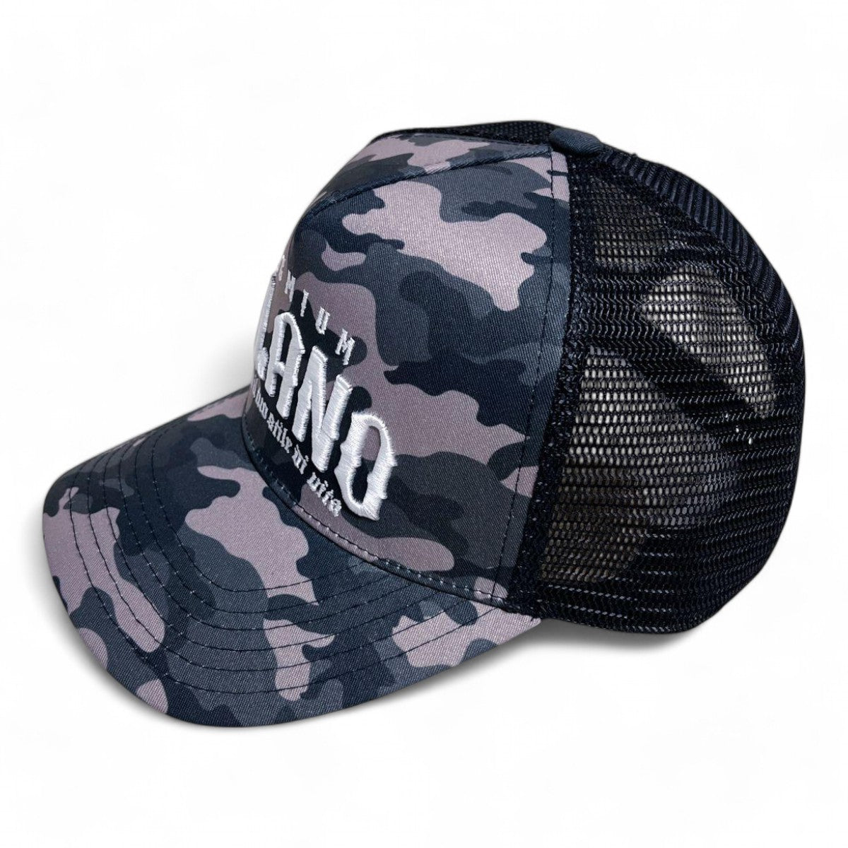 Premium Milano Mens M Camo 5-Panel Trucker Hat MPM105 Black/White/Gray