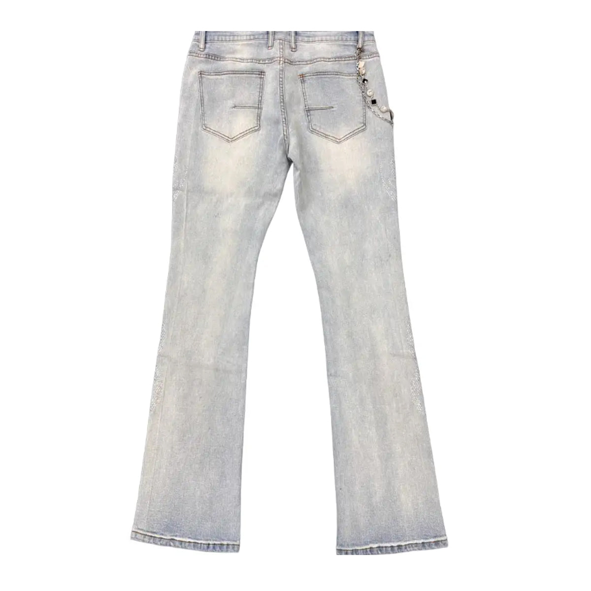 Premium Milano Mens Tribo Clear Stone Stacked Flare Jeans PM001F25-116 LT Blue Wash