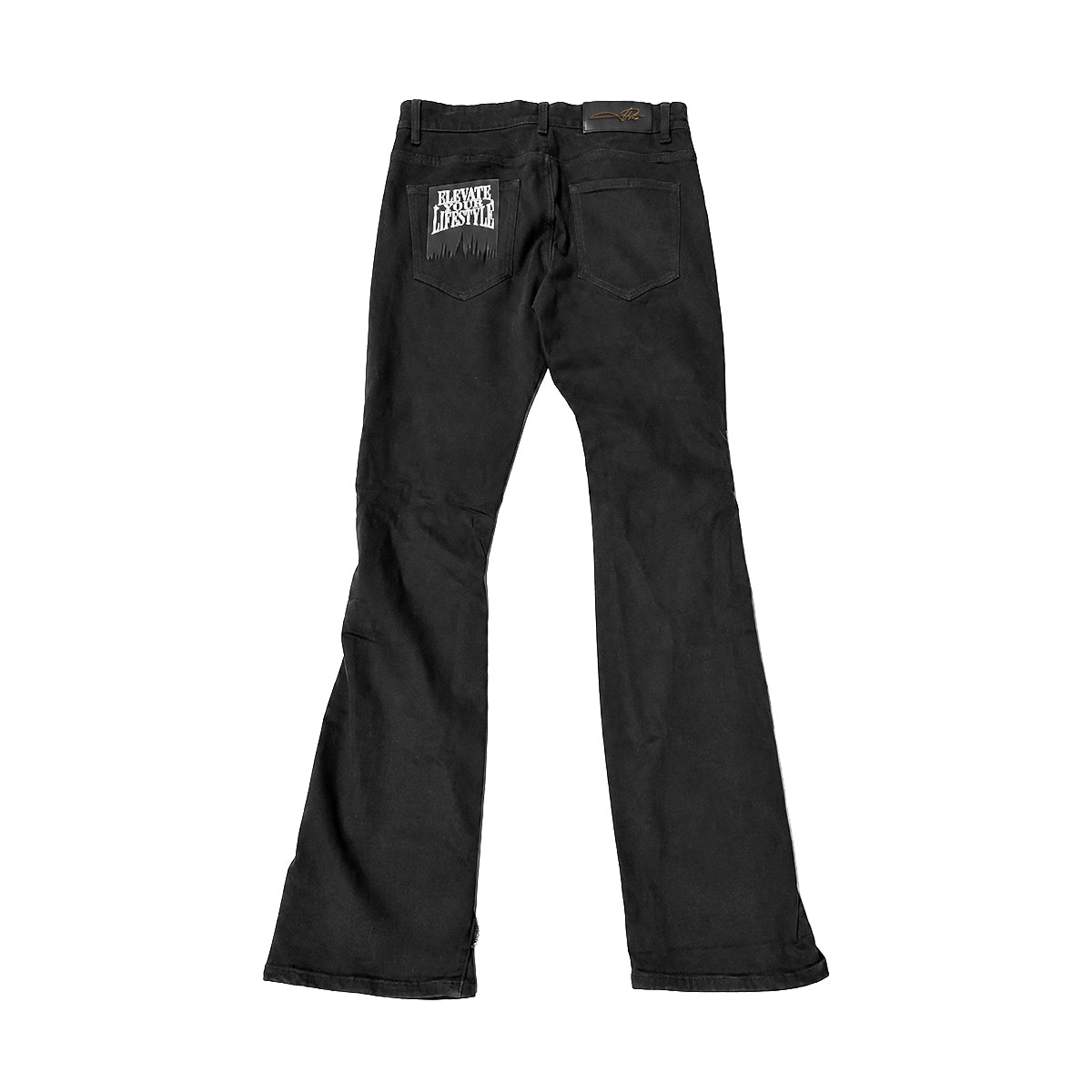 Premium Milano Mens Zip Black Stone Stacked Flare Jeans PM003F25-001 Jet Black