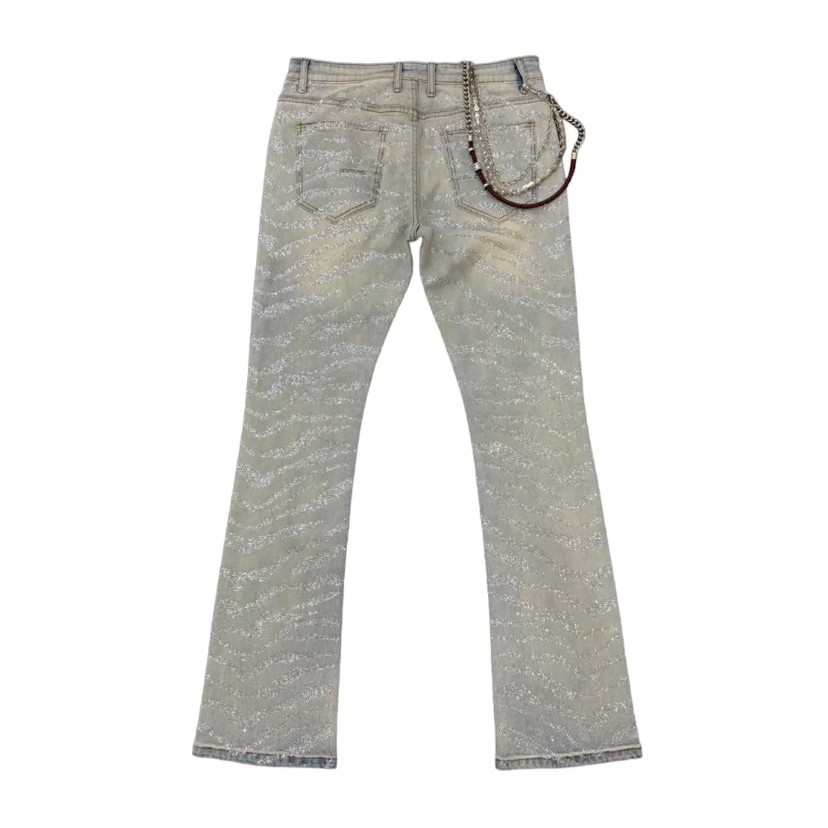 Premium Milano Mens Tiger Strip Clear Stone Stacked Flare Jeans PM004F25-170 Sand Blast