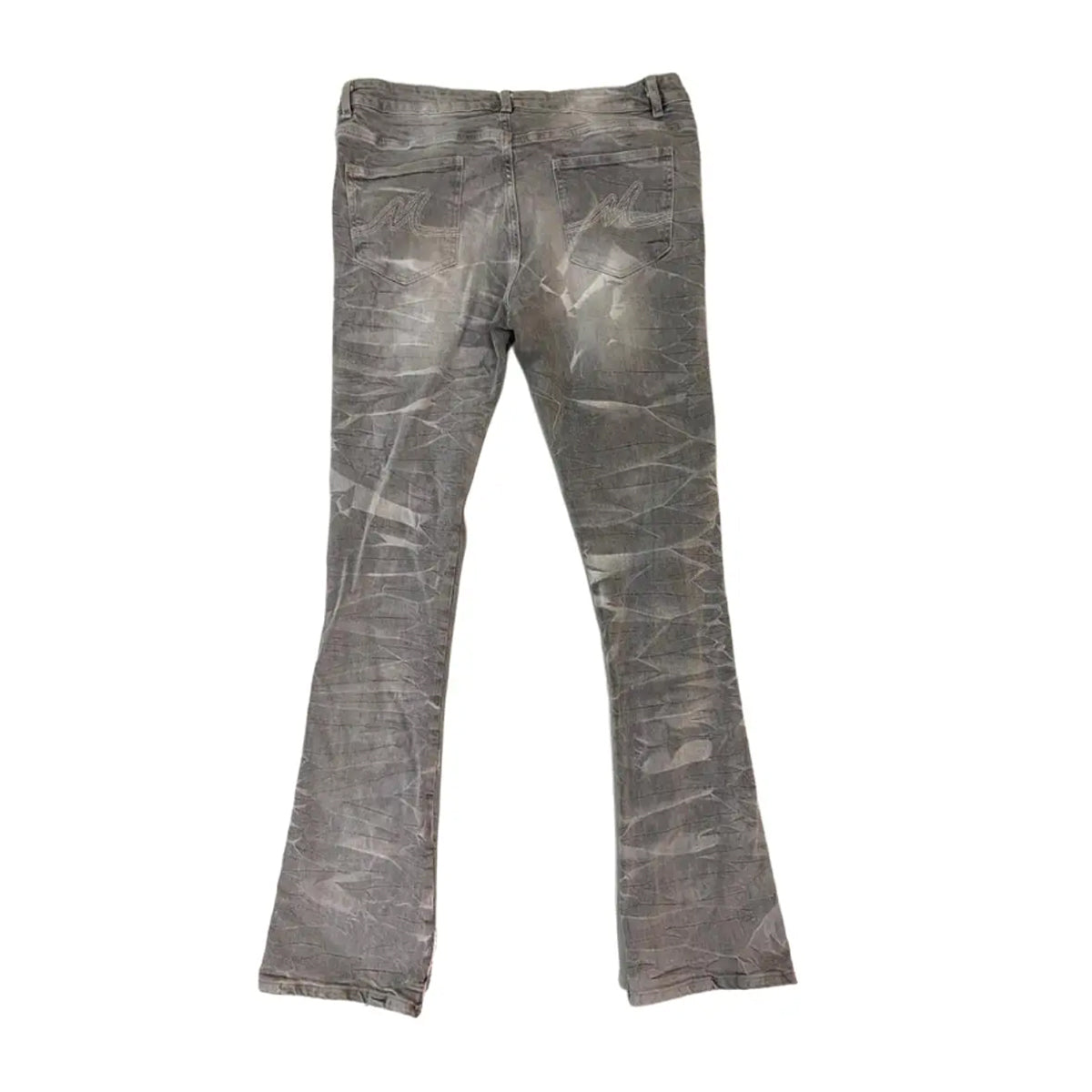 Premium Milano Mens Applique Flame Stacked Flare Jeans PM006F25-118 Gray Wash
