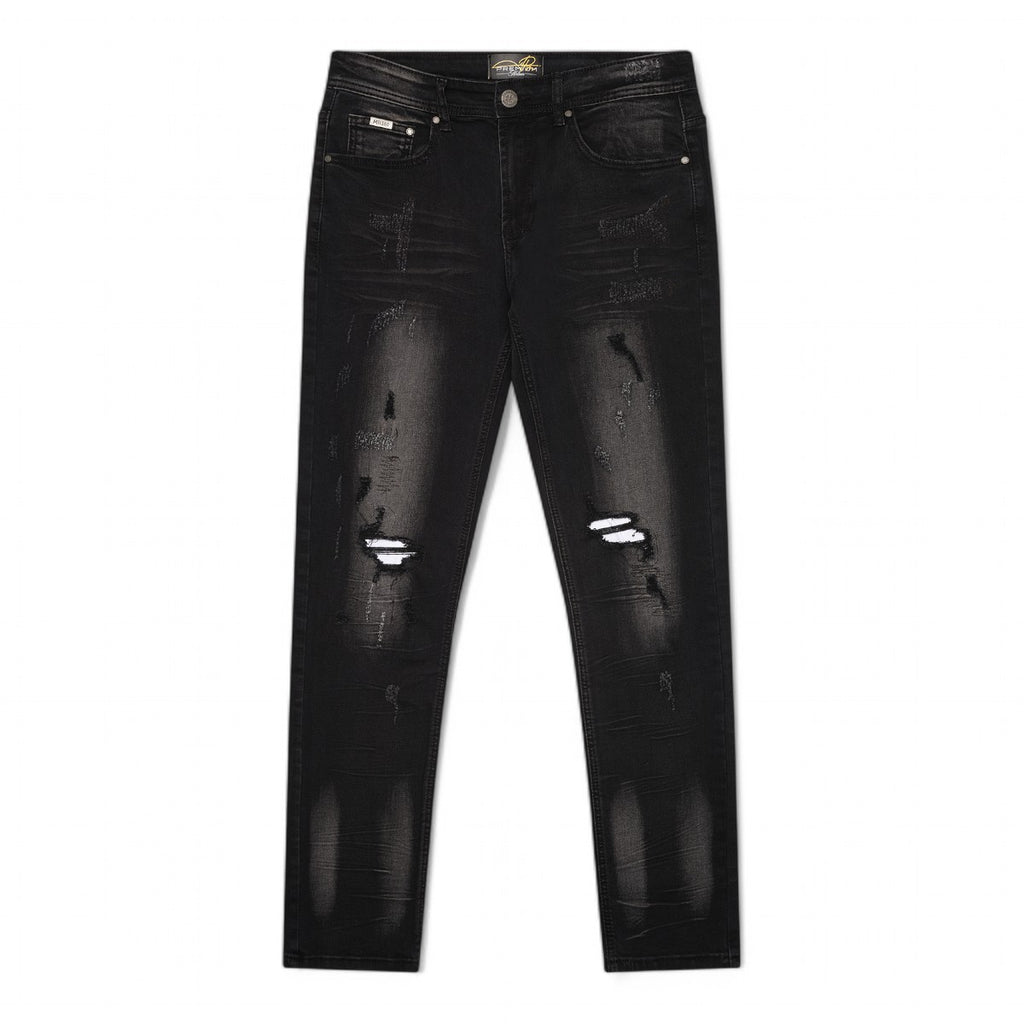 Premium Milano Mens Milan Slim Straight Jeans PM200002 Black/White