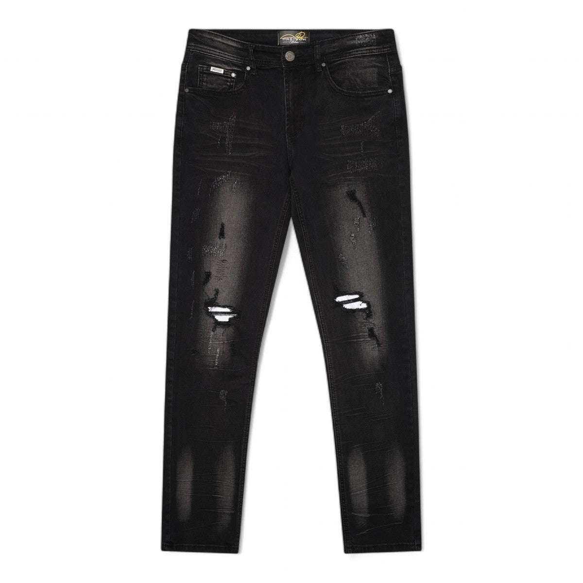 Premium Milano Mens Milan Slim Straight Jeans PM200002 Black/White