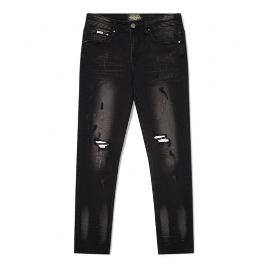 Premium Milano Mens Milan Slim Straight Jeans PM200002 Black/White