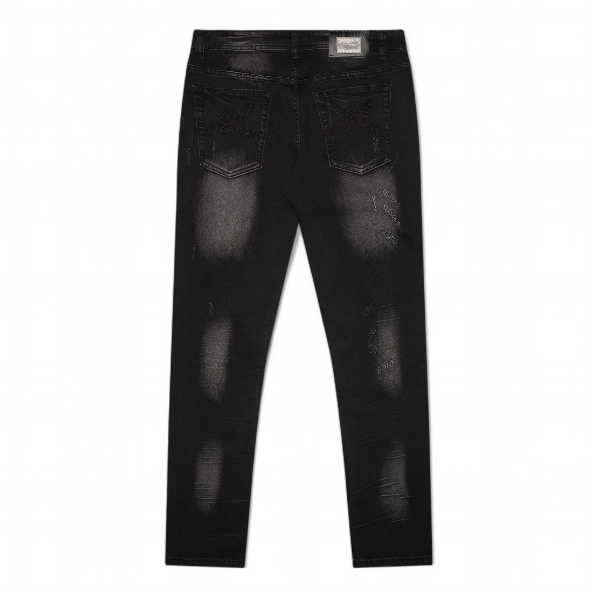 Premium Milano Mens Milan Slim Straight Jeans PM200002 Black Washed/Red