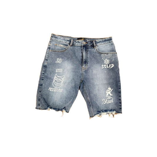 Premium Milano Mens Snakes All Around Denim Shorts PMDS26908 Blue