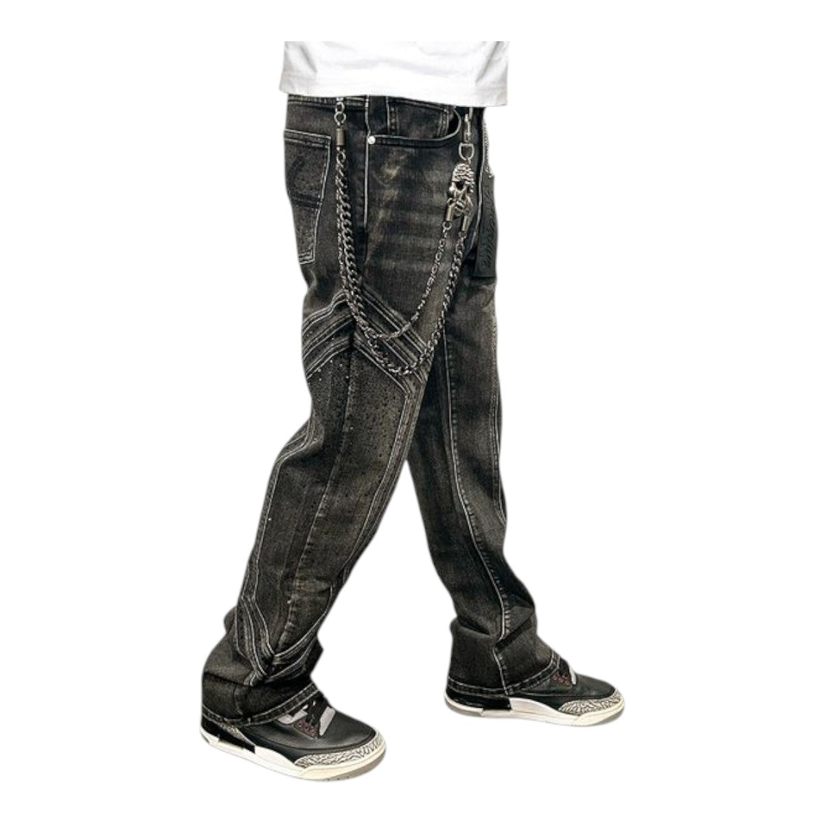Premium Milano Mens Pentagon Baggy Fit Jeans PMJ20F25-100 Black Wash