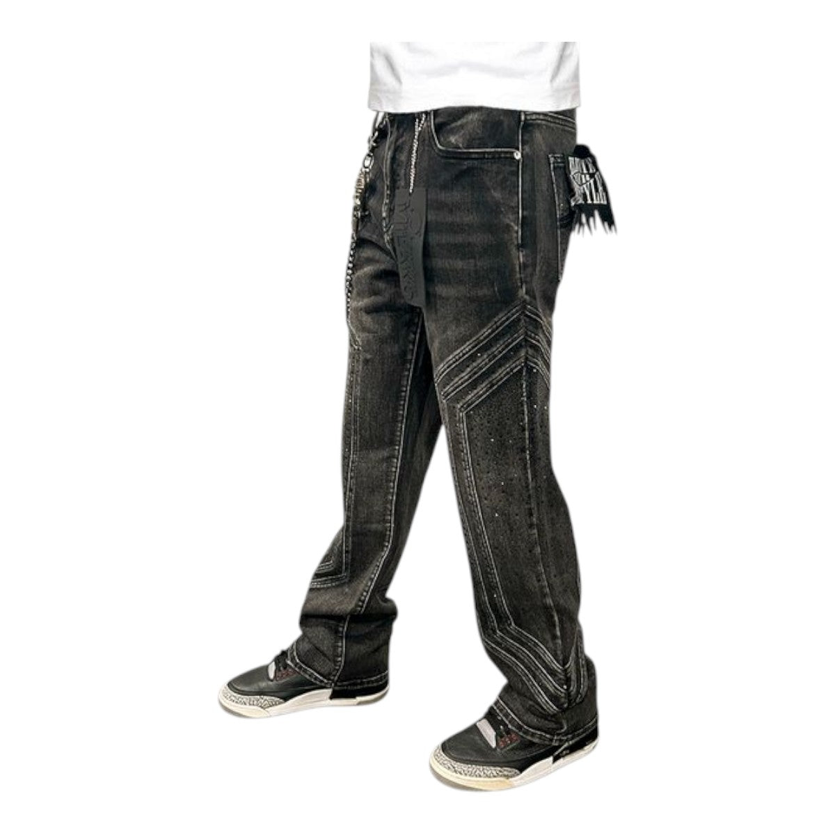 Premium Milano Mens Pentagon Baggy Fit Jeans PMJ20F25-100 Black Wash