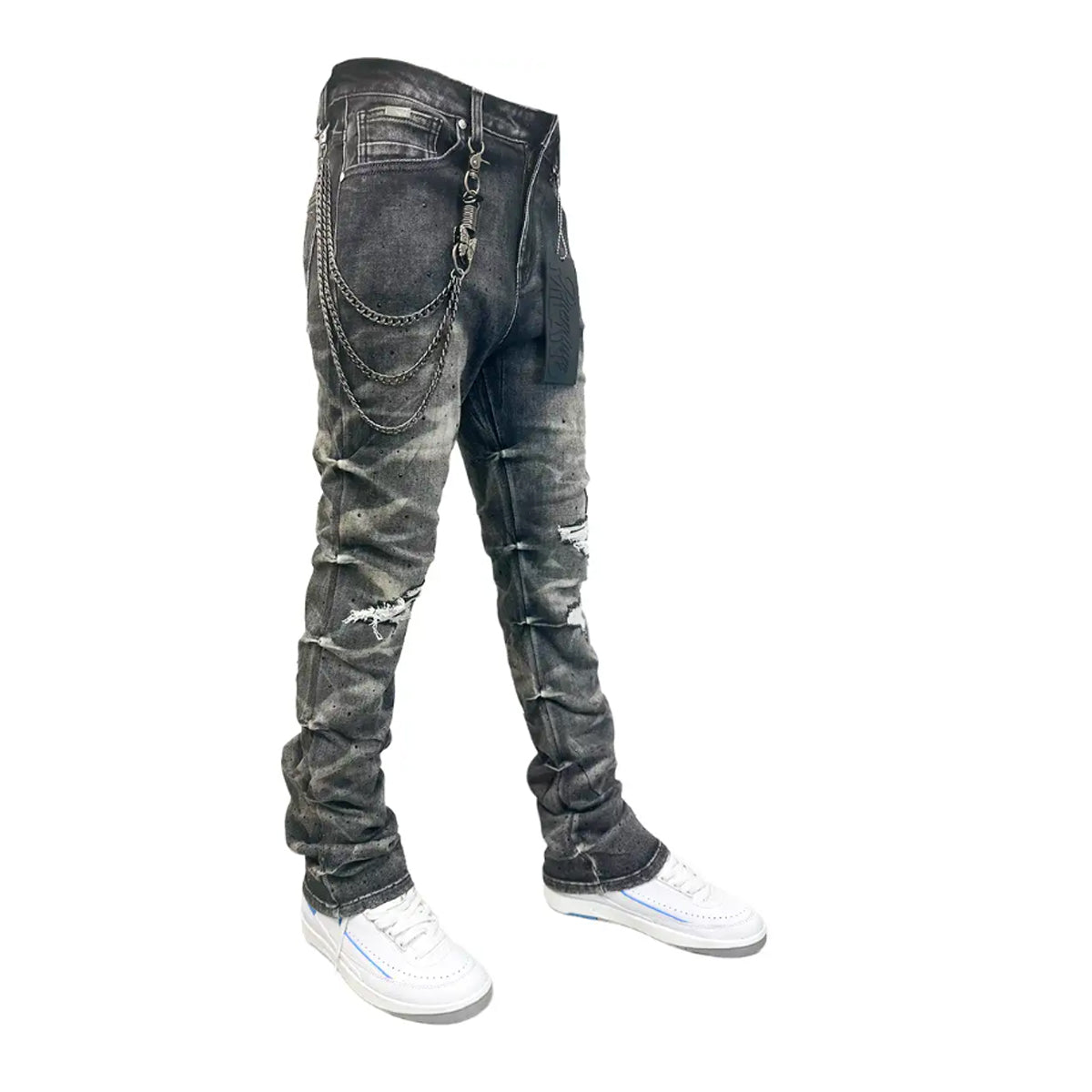 Premium Milano Mens Riviera Stacked Jeans PMJ23F25-100 Black Wash