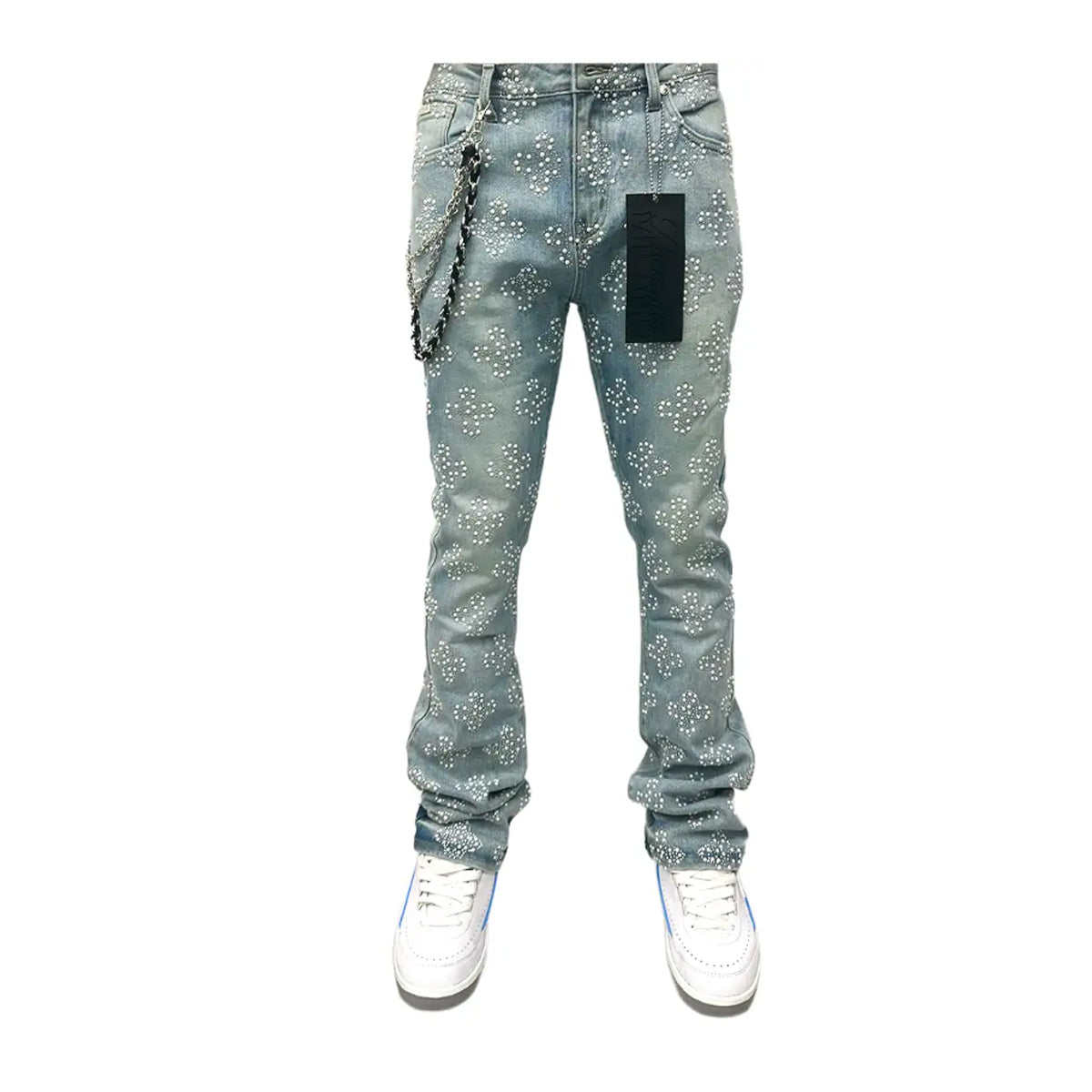 Premium Milano Mens Snow Ball Stacked Jeans PMJ26F25-116 LT Blue Wash