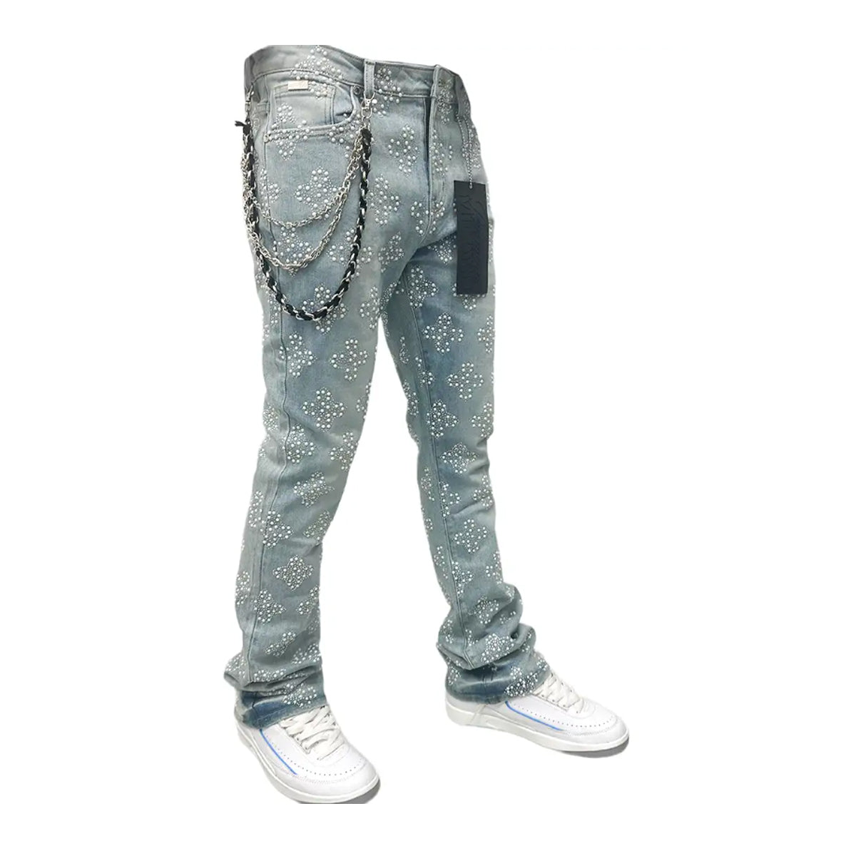 Premium Milano Mens Snow Ball Stacked Jeans PMJ26F25-116 LT Blue Wash