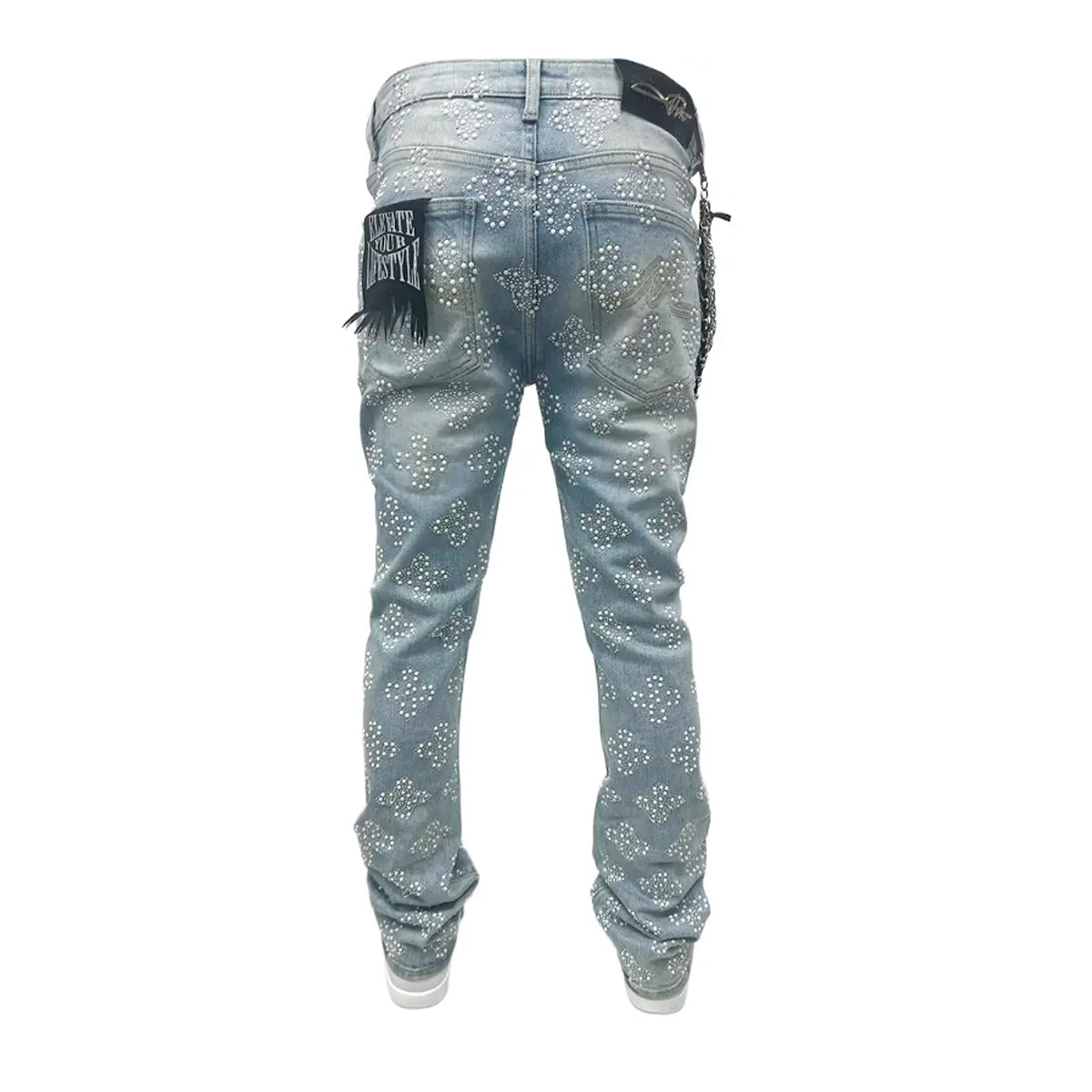 Premium Milano Mens Snow Ball Stacked Jeans PMJ26F25-116 LT Blue Wash