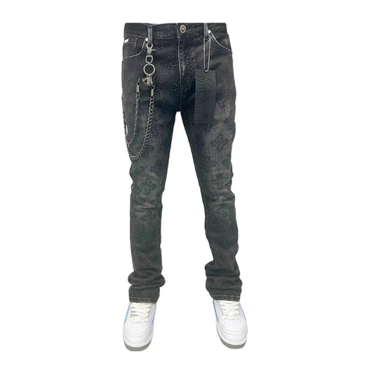 Premium Milano Mens Snow Ball Stacked Jeans PMJ27F25-100 Black Wash