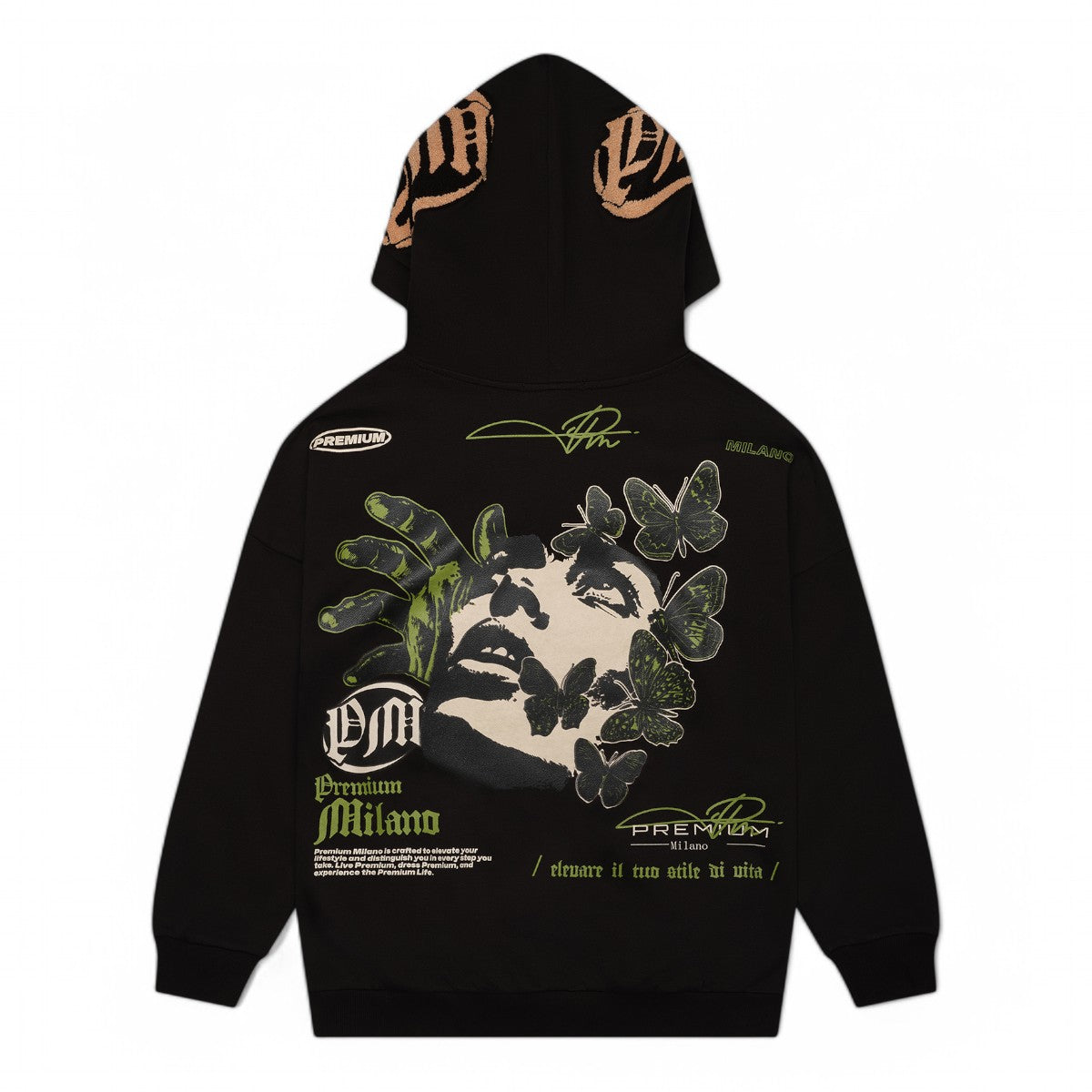 Premium Milano Mens Premium Butterfly Hoodie RHK4424 Black
