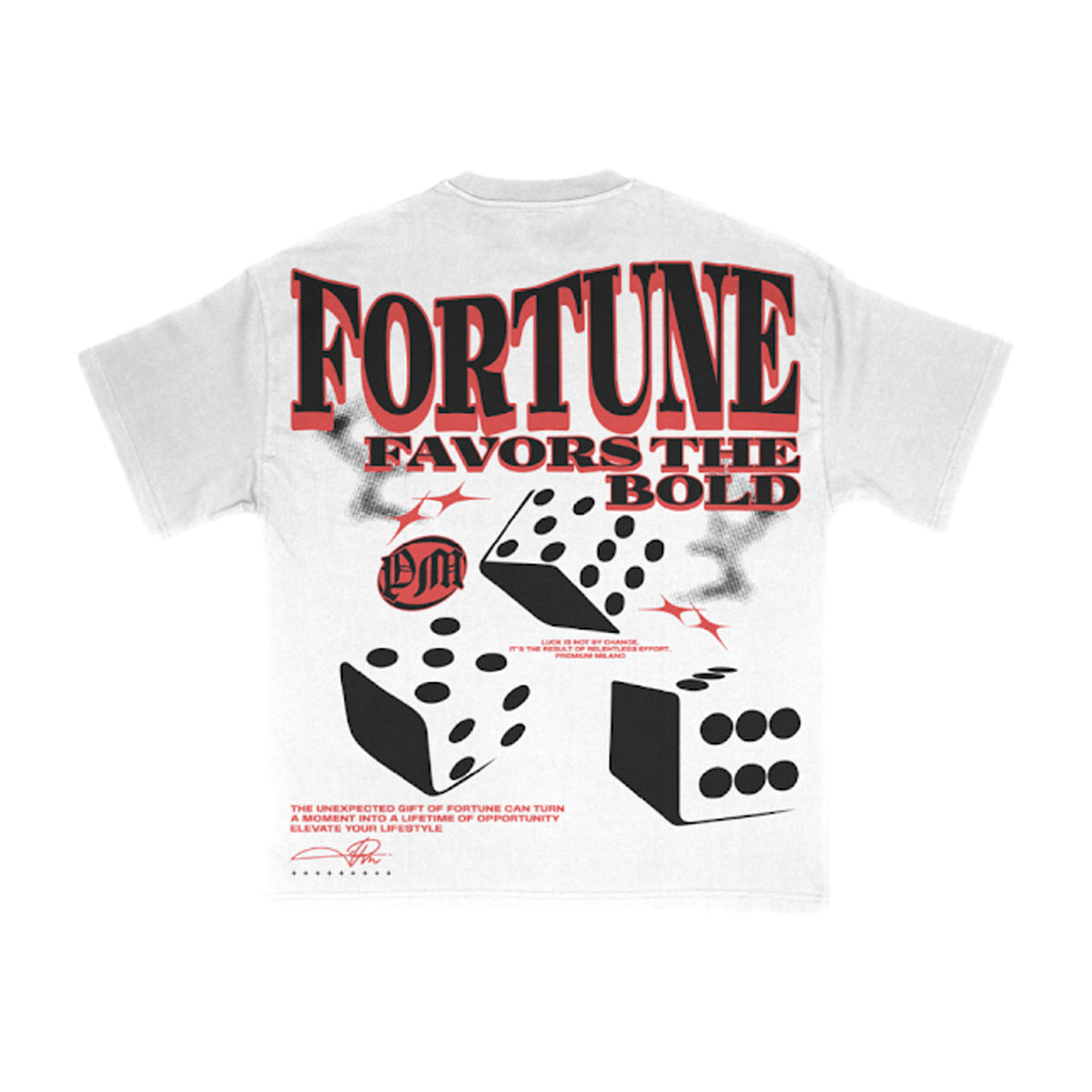 Premium Milano Mens Fortune Favors The Bold Crew Neck T-Shirt S25331-04 White