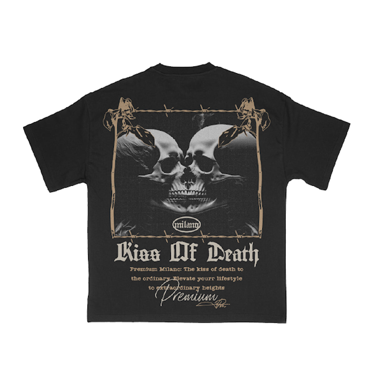 Premium Milano Mens Kiss Of Death Crew Neck T-Shirt S25331-22 Black