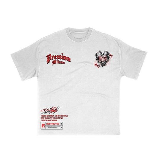 Premium Milano Mens Ripped & Repaired Heart Crew Neck T-Shirt S25415-08 White