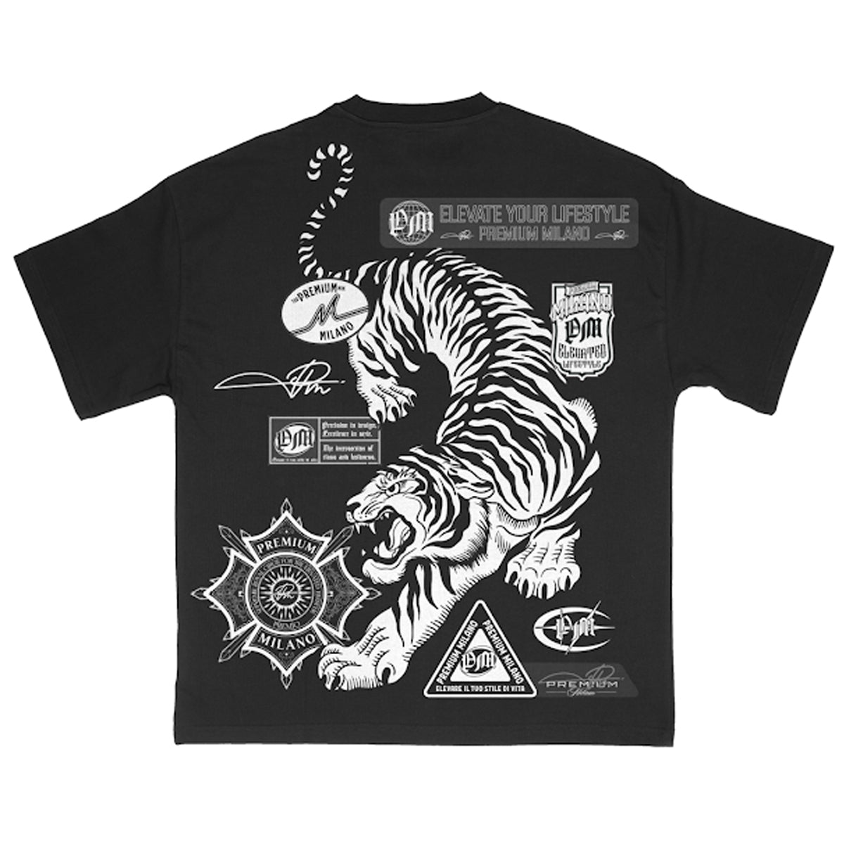 Premium Milano Mens Premium Tiger Crew Neck T-Shirt S25415-27 Black